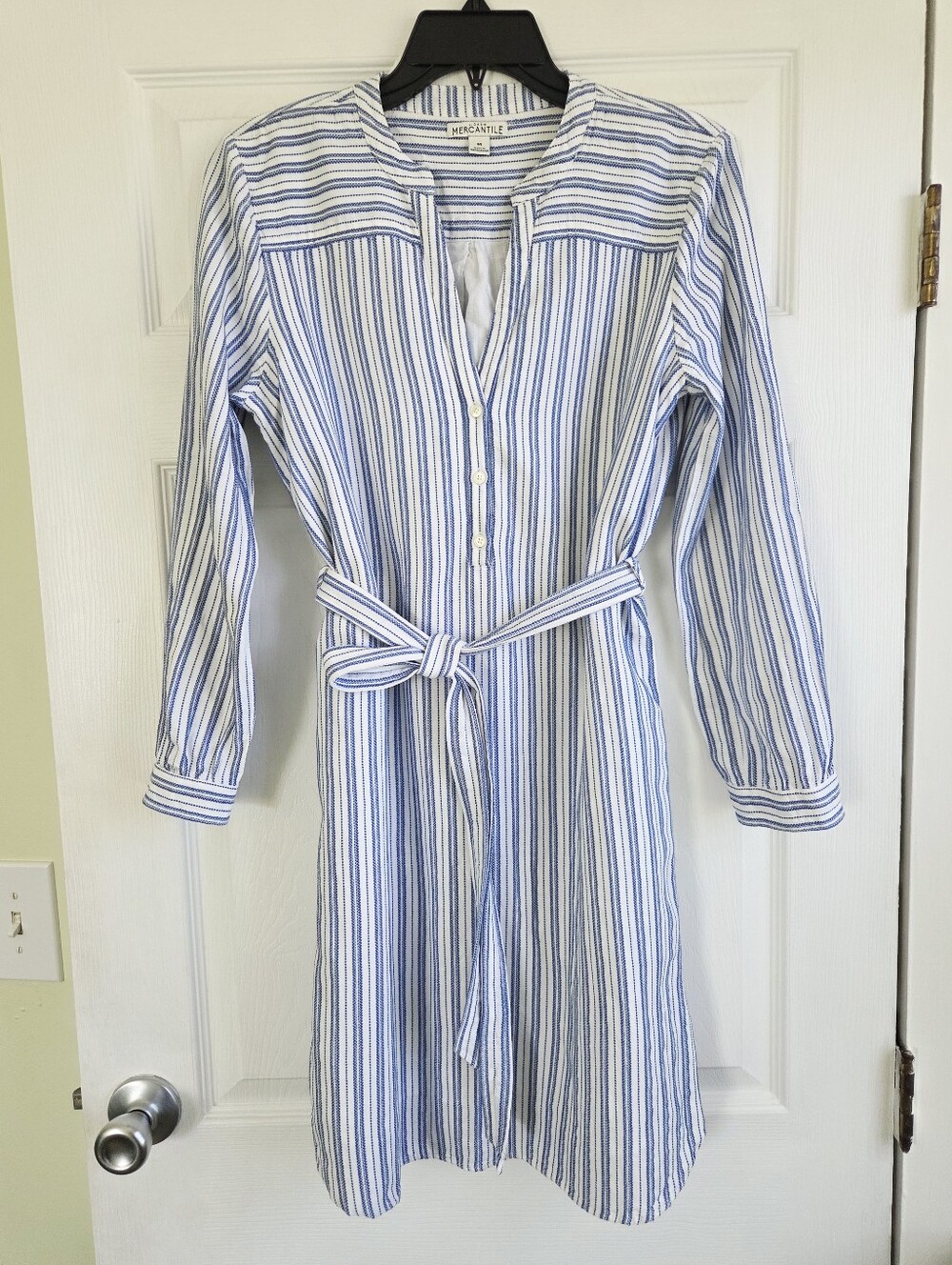 J. Crew Striped Cotton Women's Shirt Dress with Tie Belt - Blue & White Size M